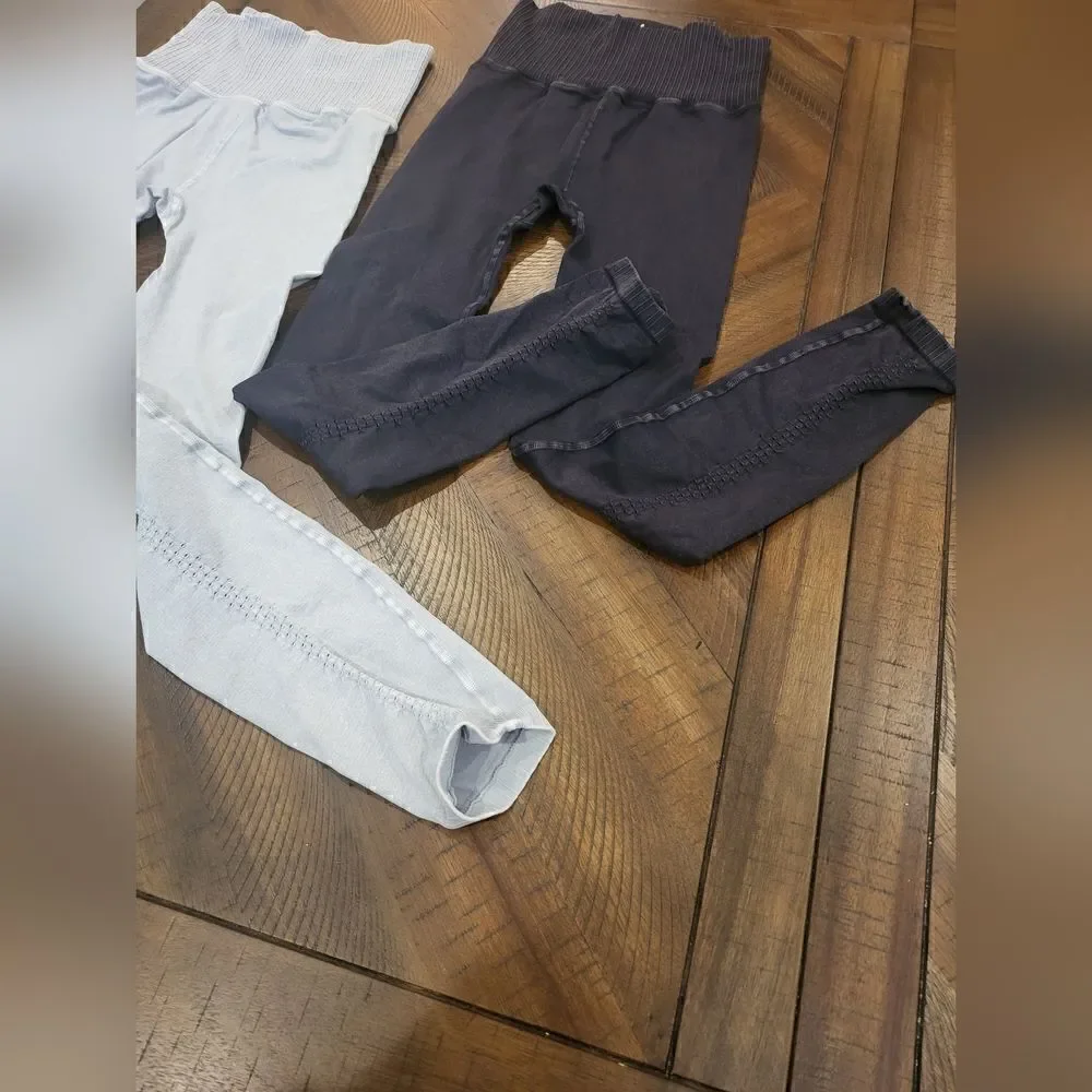 Bundled - Two Pairs of Free People Leggings in Washed Black and Ice Grey XS/S